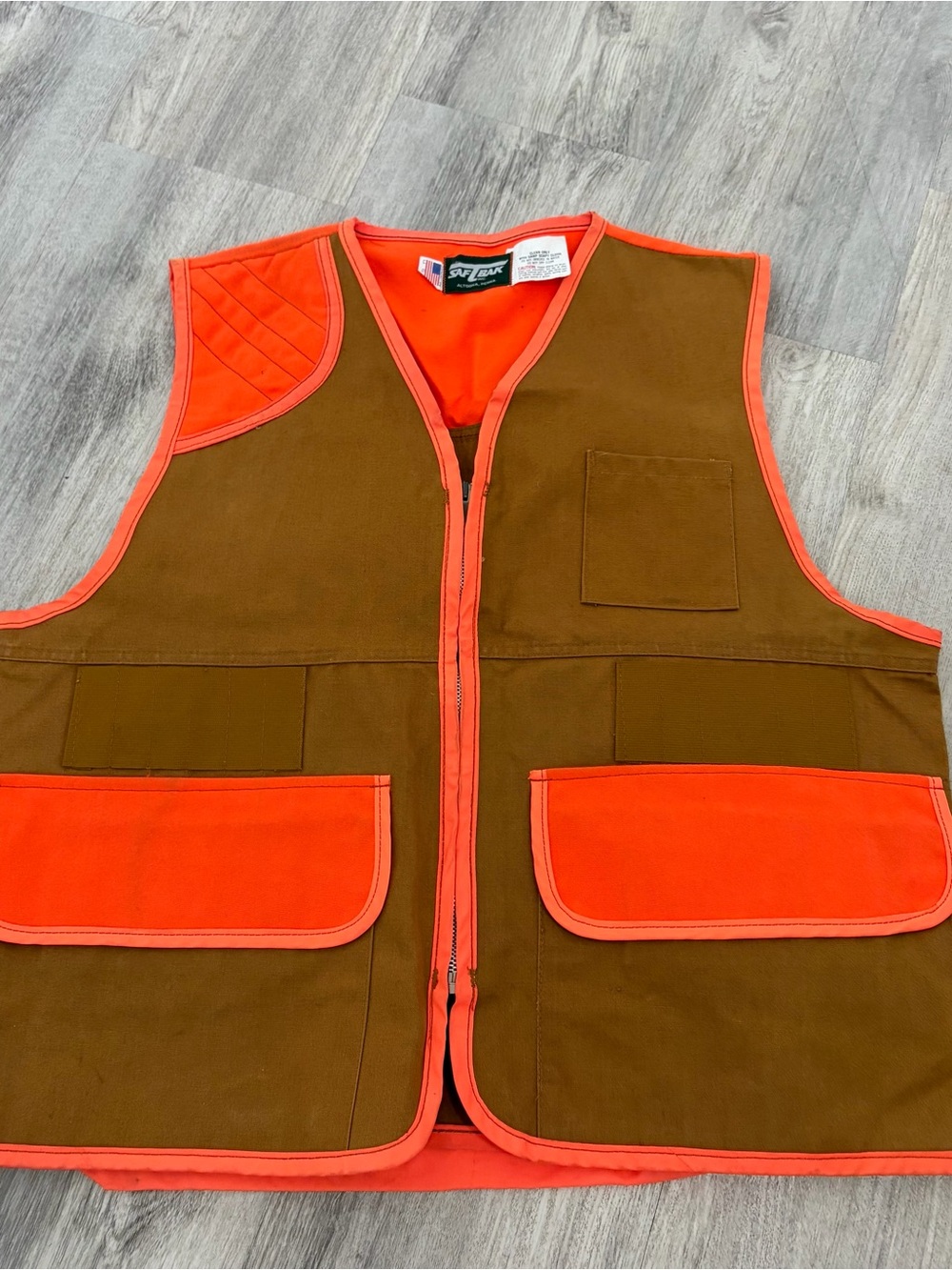 VTG SafTbak Hunting Vest Men Duck Canvas Shooting Zip USA Orange Fishing Nature